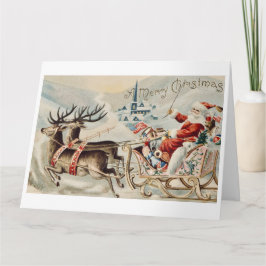 Cartão Vintage Santa Claus Christmas Sleigh Reindeer