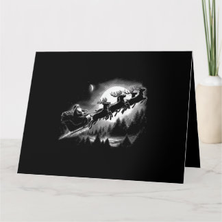 Cartão Vintage Santa Sleigh Flying Over Forest Christmas