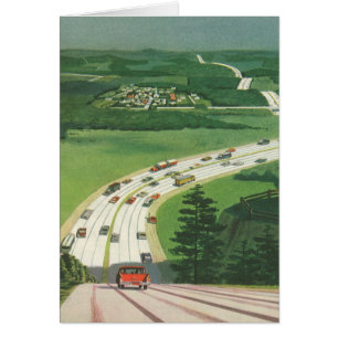Cartão Vintage Scense American Highways, Cars Road Trip