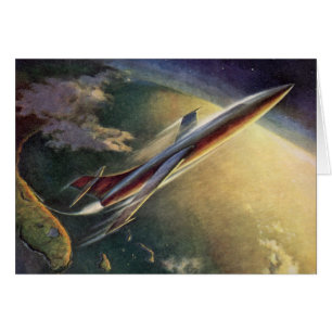 Cartão Vintage Science Ficeship Airplane Earth