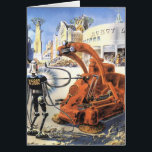 Cartão Vintage Science Ficting Futurística Guerra de Alie<br><div class="desc">Imagem de Vintage: aliens futuristas de ficção científica e robôs. Um clássico design futurista fictício fictício apresentando aliens em uma luta ou batalha em uma metrópole do futuro com prédios em ruínas ao redor deles.</div>