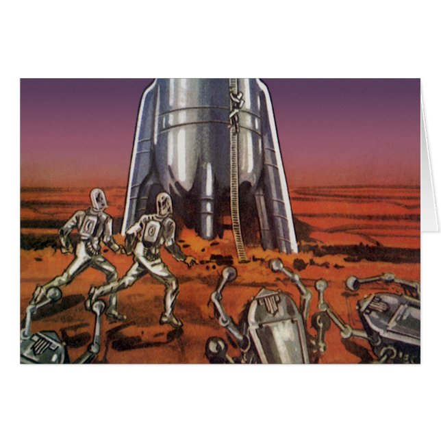 Cartão Vintage Science Fiction, Astronautas Beetle Aliens (Frente Horizontal)