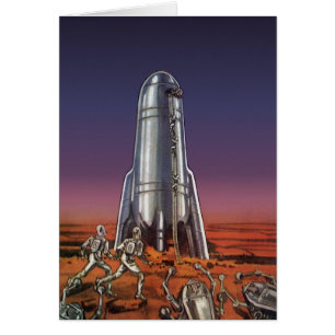 Cartão Vintage Science Fiction, Astronautas Beetle Aliens