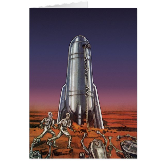 Cartão Vintage Science Fiction, Astronautas Beetle Aliens (Frente)