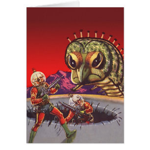 Cartão Vintage Science Fiction Giant Centipede Insect War