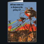 Cartão Vintage Science Fiction HG Wells Guerra dos Mundos<br><div class="desc">Ilustração de Vintage Science Fiction design com uma cena de batalha da Guerra dos Mundos. A Guerra dos Mundos é um romance de ficção científica de H. G. Wells primeiro publicado como uma série de revistas e depois como livro em 1898.</div>