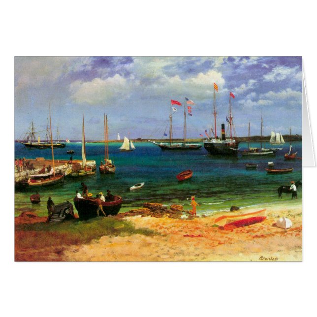 Cartão Vintage Seascape, Nassau Harbour, por Bierstadt (Frente Horizontal)