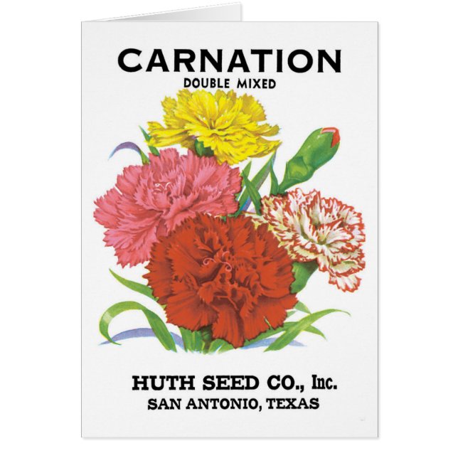Cartão Vintage Seed Packet Label Art, Flores de Cravagem (Frente)