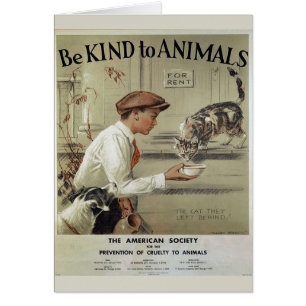 Cartão Vintage - seja amável aos animais - animais