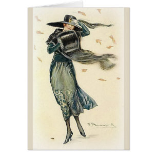 Cartão Vintage - Senhora 1920 Moda a Preto,
