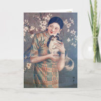 Vintage Shanghai Poster Ad Woman Papillon Dog