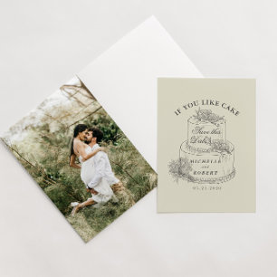 Cartão Vintage Sketch Wedding Cake Photo Save The Date (V