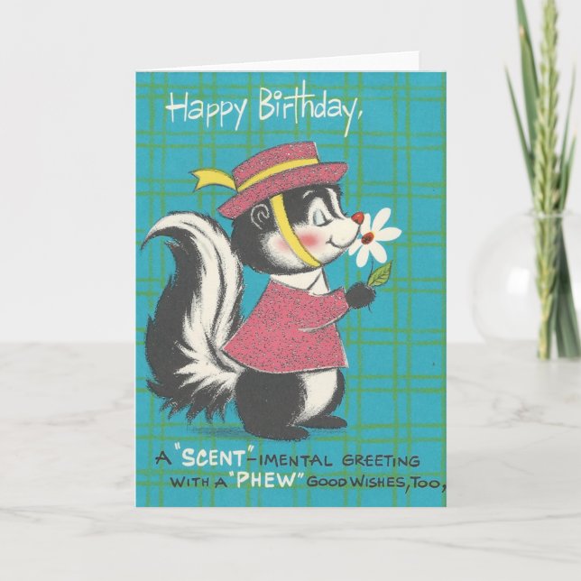 Cartão Vintage Skunk Happy Birthday (Frente)