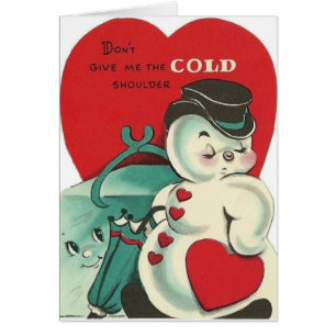 Cartão Vintage Snowman e Namorados de Ombros a Frio