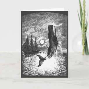 Cartão Vintage Sperm Whale Breaking, Animais Marinhos