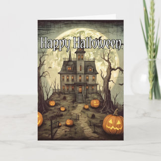 Cartão Vintage Spooky Halloween Casa Assombrada