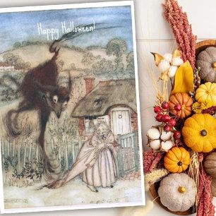 Cartão Vintage Spooky Witch e Black Cat Arthur Rackham