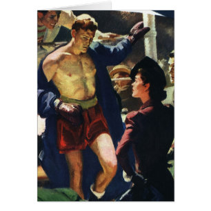 Cartão Vintage Sports Boxing, Boxer Saindo do Anel