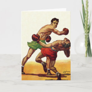 Cartão Vintage Sports Boxing, Boxers em uma Luta