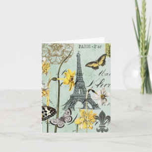 Cartão Vintage Springtime in Paris Eiffel Tower Notecard