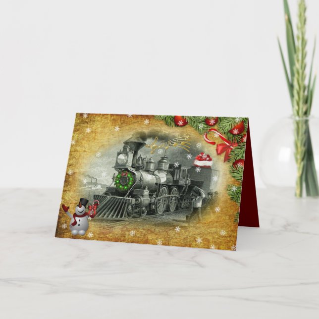 Cartão Vintage Steam Train Christmas Frosty The nowman (Frente)