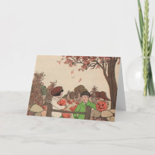 Cartão Vintage Storybook Kids & Pumpkins