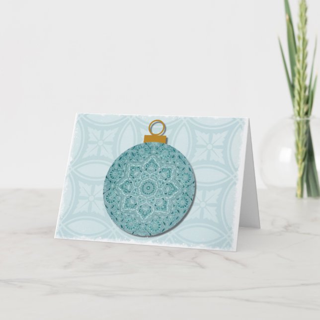Cartão Vintage Style Blue Ornament Christmas Card (Frente)