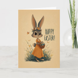 Cartão Vintage-Style Bunny in Orange Dress Easter Card