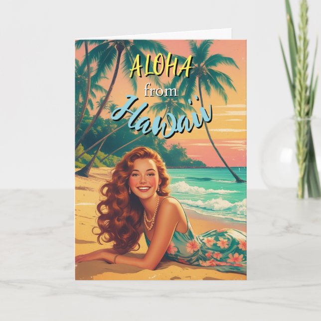 Cartão Vintage Style Havaiano Viagem Aloha, do Havaí (Frente)