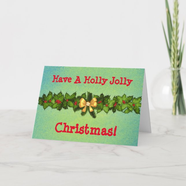Cartão Vintage Style Holly Jolly Natal Holiday Card (Frente)