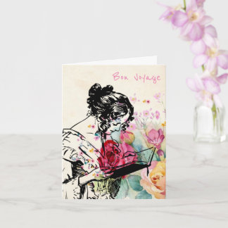 Cartão Vintage style Lady Read Book bon Travel Card