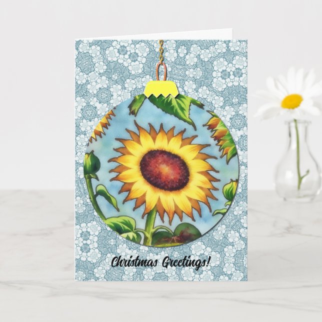 Cartão Vintage Sunflower Art Enfeites de natal Blue (Planta pequena)