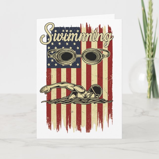 Cartão Vintage Swimming American Flag  Retro Swimmer (Frente)