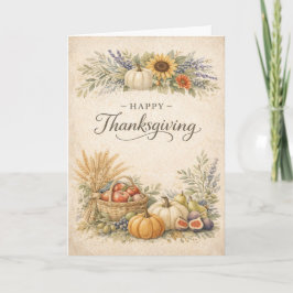 Cartão Vintage Thanksgiving Harvest Pumpkin Illustration