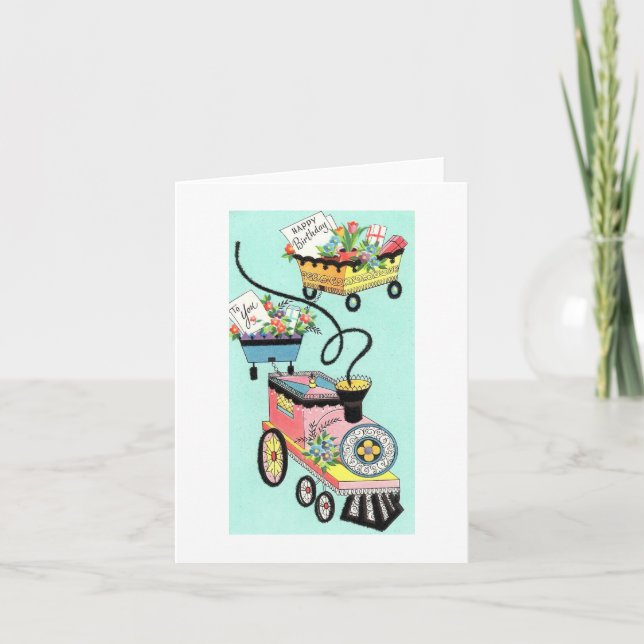 Cartão Vintage Train of Wish Birthday (Frente)