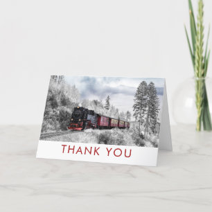 Cartão Vintage Train Winter Christmas Scene Thank You