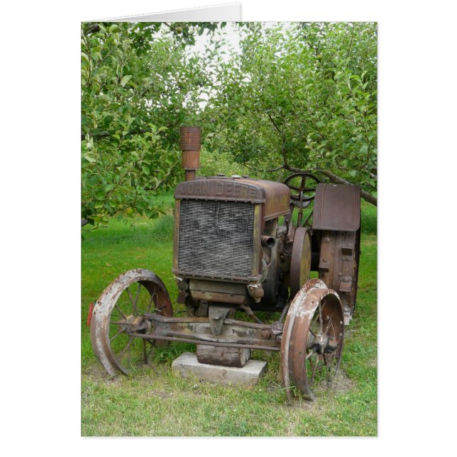 Cartão Vintage Trator em Pomar de Maçã (Frente)