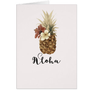 Cartão Vintage Tropical Abacaxi Hibisco Floral Aloha