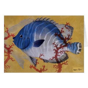 Cartão Vintage Tropical Blue Fish Coral Marine Ocean Life