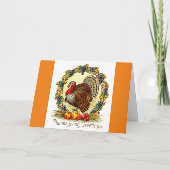 Cartão Vintage Turkey Em Wreath Card (Frente)