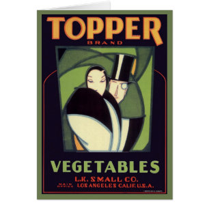 Cartão Vintage Vegetable Topper Label, Art Deco Romance