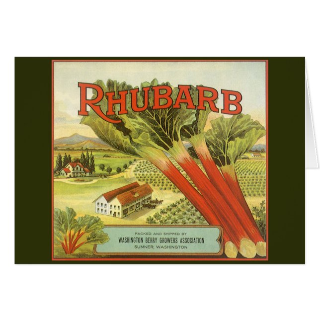 Cartão Vintage Vegetal Pode Rotular Arte, Fazenda Rhubarb (Frente Horizontal)