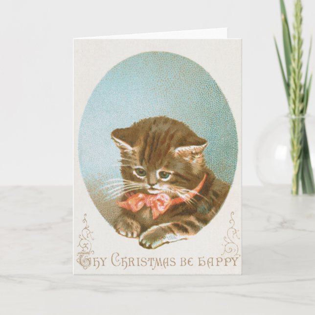 Cartão Vintage Victorian Coquette Christmas Cat (Frente)