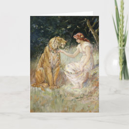 Cartão Vintage Victorian Coquette Lady e Tiger