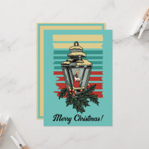 Cartão Vintage Victorian Holly Decorted Street Lamp