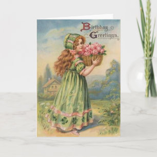 Cartão Vintage Victorian Shamrock March Happy Birthday