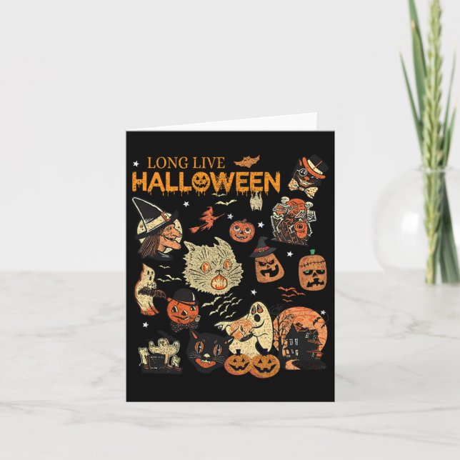 Cartão Vintage Vintage Pumpkin Witch Ghost Black C (Frente)