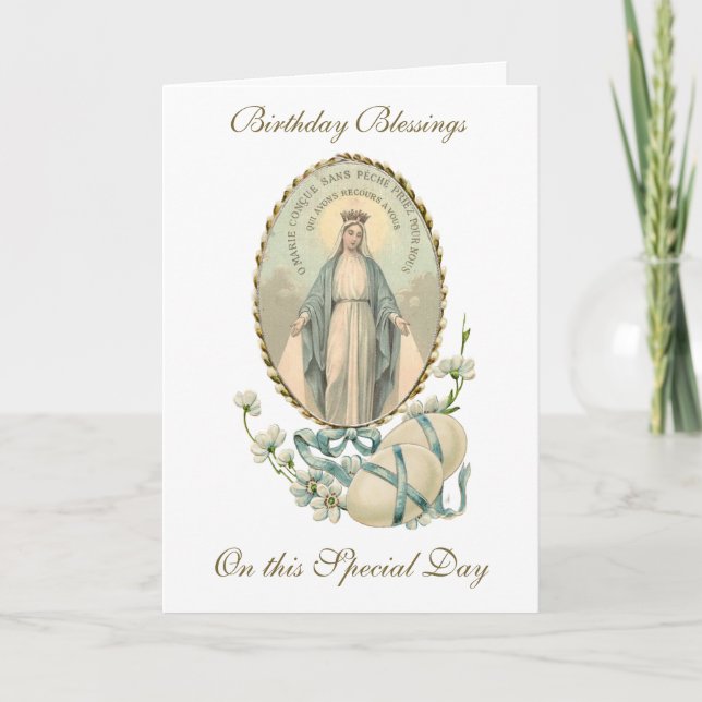 Cartão Vintage Virgem Religiosa Mary Happy Birthday Card (Frente)