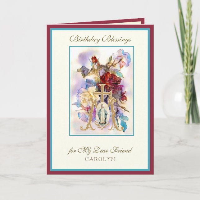 Cartão Vintage Virgem Religiosa Mary Rosa Amigo (Frente)