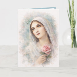 Cartão Vintage Virgin Mary  Religious Watercolor Cross